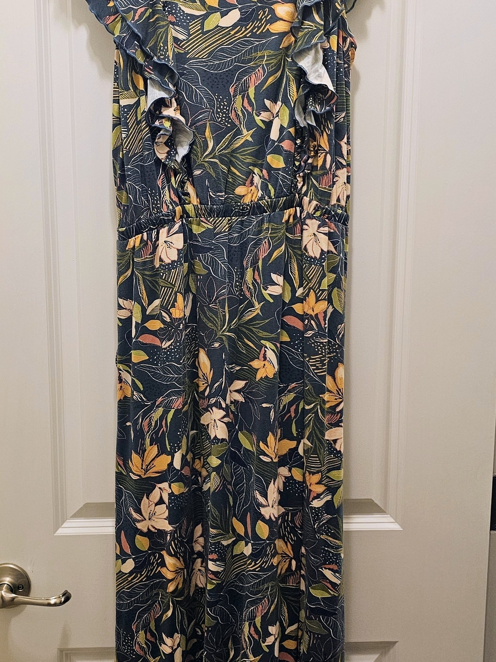 Garnet Hill Floral Maxi Dress M Flutter Sleeve Boho Romantic Resort - Picture 4 of 6